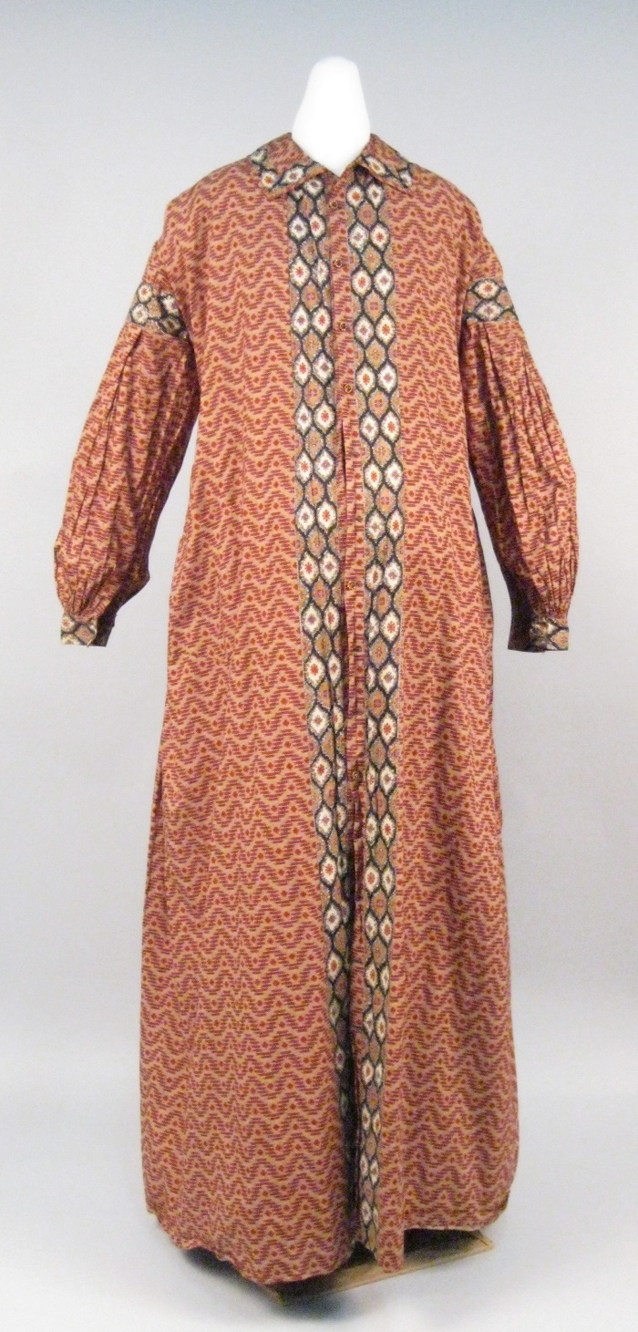 Image of Red print calico wrapper, 1850s